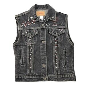 Vintage Levi's Black Denim Vest 1985‎ USA Painted Studded – Child L / Women S